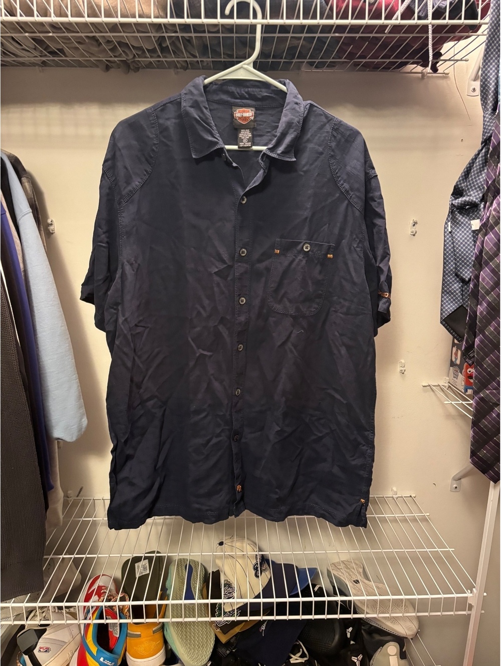 Harley-Davidson Men's Silk Button-Up Shirt XL Navy Blue